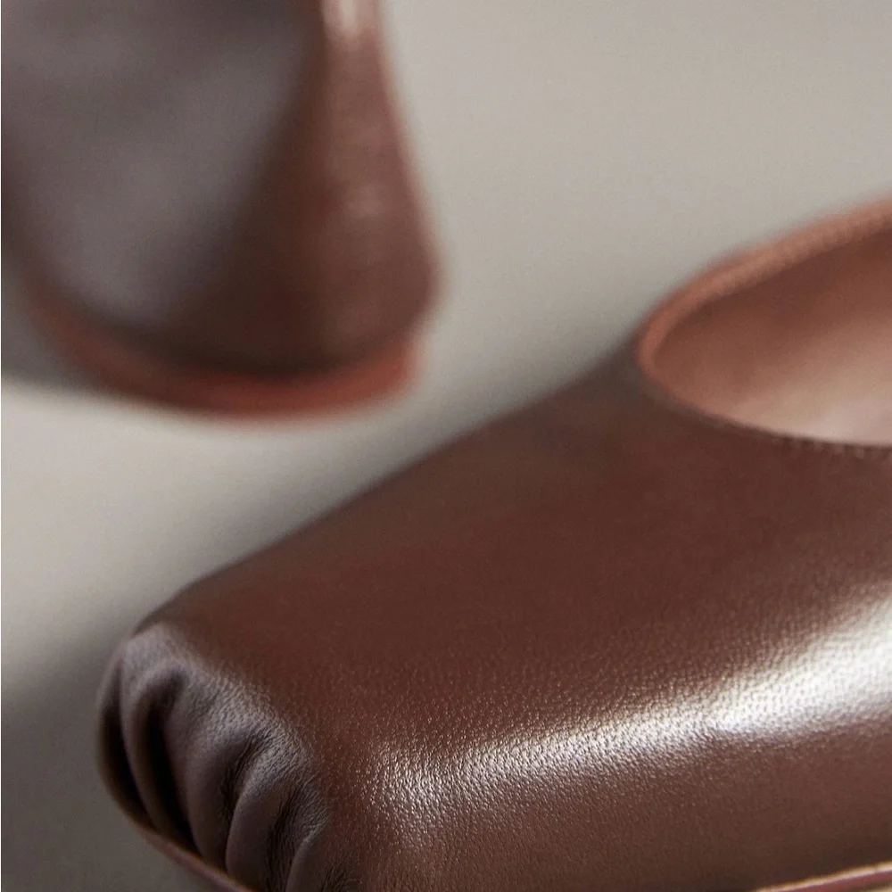 Reformation Brown Gathered-Toe Leather Ballet Flats - Picture 7 of 13